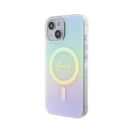 Guess IML Iridescent MagSafe - pouzdro pro iPhone 15 (tyrkysové)