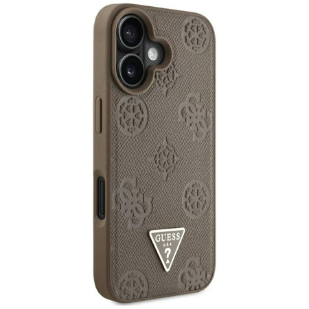 Guess Grained Hot Stamp Peony Triangle Logo MagSafe - Hülle für iPhone 16 (braun)