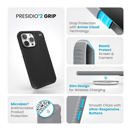 Speck Presidio2 Grip - iPhone 15 Pro Max tok (fekete / pala szürke / fehér)