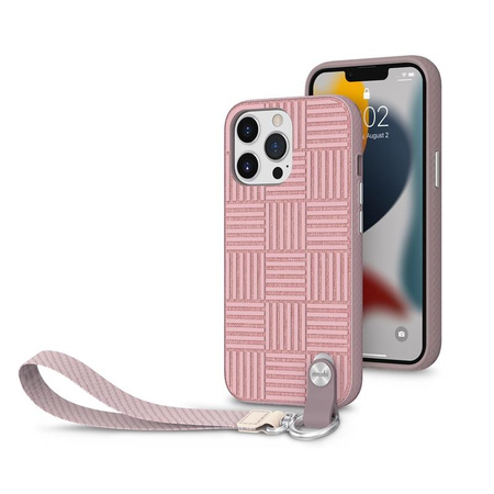 Moshi Altra - Pouzdro s odnímatelnou šňůrkou na iPhone 13 Pro (antibakteriální NanoShield™) (růžové)