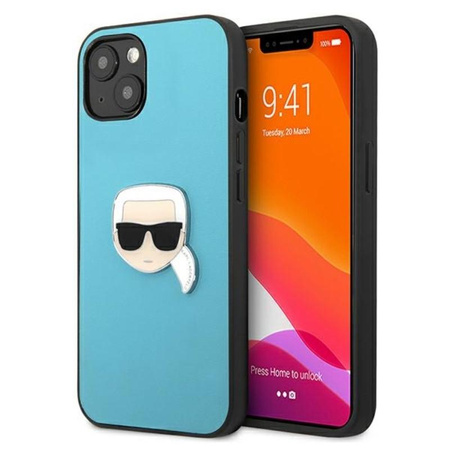 Karl Lagerfeld PU Leather Karl's Head Metal - étui pour iPhone 13 mini (bleu)