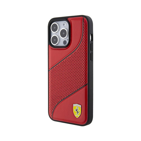 Ferrari perforált hullámok fém logó - iPhone 15 Pro tok (piros)