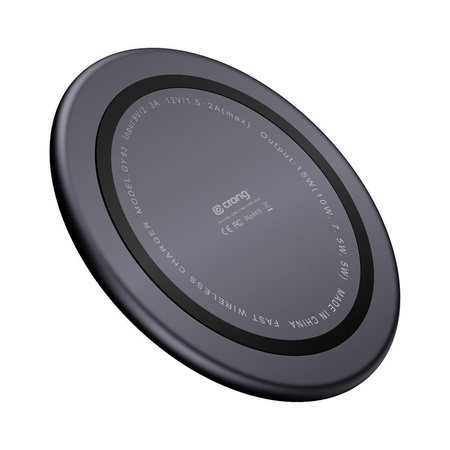 Crong PowerSpot Fast Wireless Charger – Aluminiowa ładowarka bezprzewodowa Qi 15W USB-C z powłoką ze szkła hartowanego (Shadow Black)