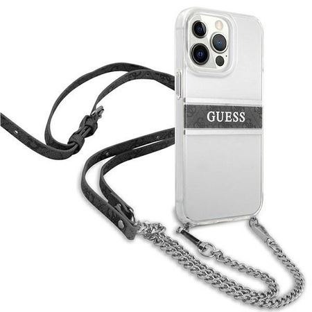 Guess 4G Croix à rayures argentées - Étui pour iPhone 13 Pro