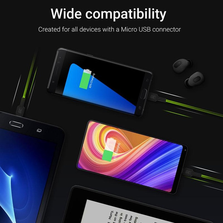 Green Cell Ray - Câble USB - Micro USB 200cm avec LED orange, charge rapide Ultra Charge, QC 3.0