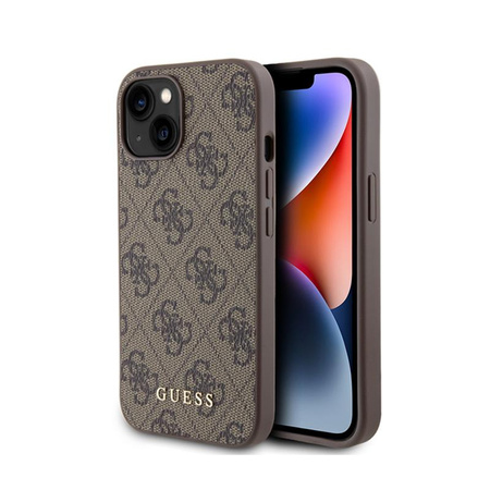 Guess 4G fém arany logó - iPhone 15 tok (barna)