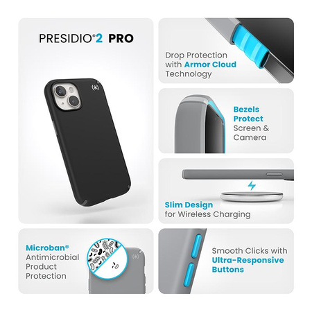 Speck Presidio2 Pro - Pouzdro iPhone 16e / iPhone 15 / iPhone 14 / iPhone 13 (černé / břidlicově šedé / bílé)
