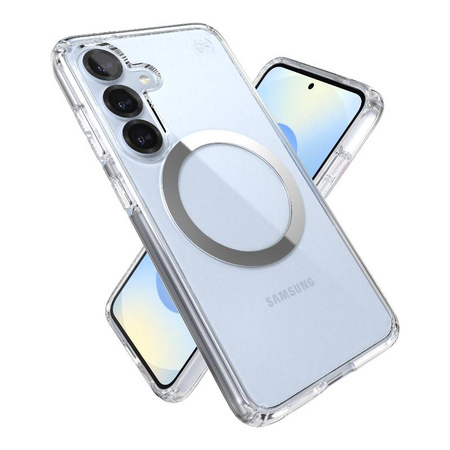 Speck Presidio Perfect-Clear Magnet - Hülle für Samsung Galaxy S25 / S24 MagSafe (Clear / Chrome Finish / Serene Silver)