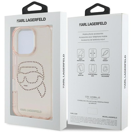 Karl Lagerfeld IML Strasssteinchen Karl Head - Hülle für iPhone 16 Pro (rosa)