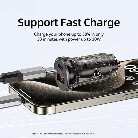 WEKOME WP-C41 Vanguard Series - USB-C & USB-A Fast Charging 30W Car Charger (Black / Transparent)