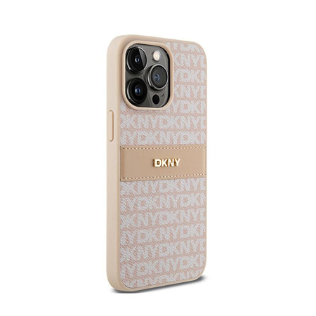 Kožené pouzdro DKNY Mono Stripe & Metal Logo - iPhone 15 Pro Max (růžové)