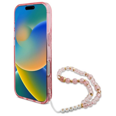 Guess IML Blumen mit Perle Riemen MagSafe - iPhone 16 Pro Fall (rosa)