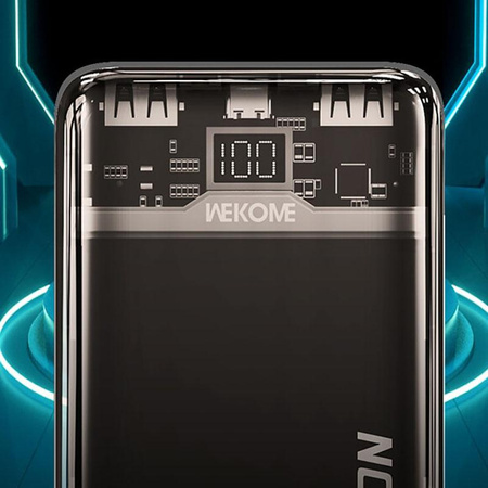 WEKOME WP-353 Vanguard Series - Powerbank 10000 mAh PD 20W + QC 22.5W (Schwarz / Transparent)