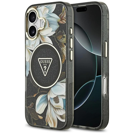 ETUI DO IPHONE 17 do MAGSAFE GUESS CZARNE ORYGINALNE ELEGANCKIE KWIATY CASE