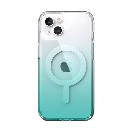Speck Presidio Perfect-Clear + Ombre + MagSafe - Coque pour iPhone 13 avec revêtement MICROBAN (Clear/Fantasy Teal Fade)
