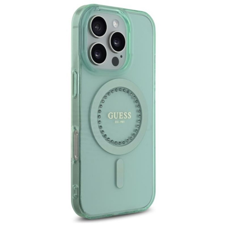 Guess IML Rhinestones MagSafe - Coque iPhone 16 Pro Max (vert)