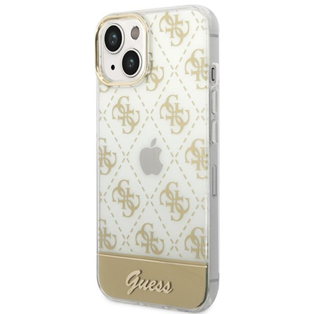 Guess 4G Stripe Script Logo Electroplated Pattern - Coque pour iPhone 14 (Or)