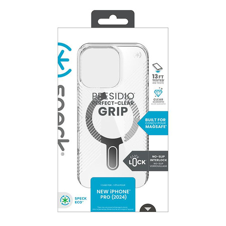 Speck Presidio Perfect-Clear Grip ClickLock & MagSafe - Pouzdro iPhone 16 Pro (Clear / Chrome Finish / Serene Silver)