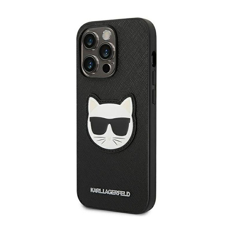 Pouzdro Karl Lagerfeld Saffiano Choupette Head Patch - pouzdro pro iPhone 14 Pro Max (černé)