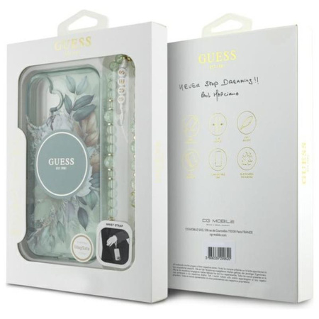 Guess IML Blumen mit Perlenband MagSafe - iPhone 16 Tasche (grün)