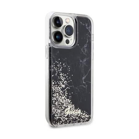 Guess Liquid Glitter Marble - pouzdro pro iPhone 14 Pro Max (černé)