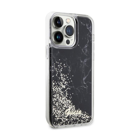 Guess Liquid Glitter Marble - iPhone 14 Pro Max Tasche (Schwarz)