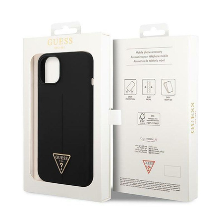 Silikonové pouzdro Guess s trojúhelníkovým logem - iPhone 14 (černé)