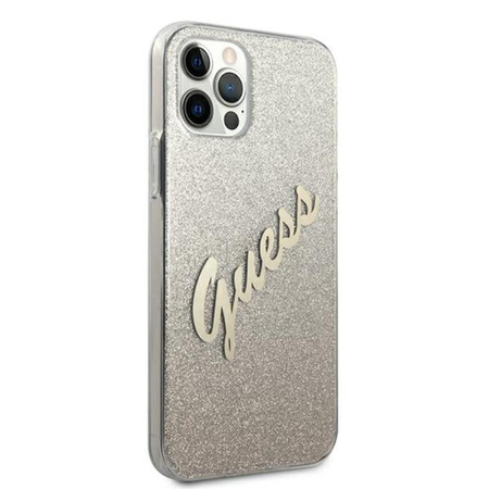 Guess Glitter Gradient Script - pouzdro pro iPhone 12 / iPhone 12 Pro (zlaté)