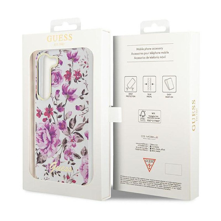 Guess Flower Collection - pouzdro pro Samsung Galaxy S23+ (bílé)