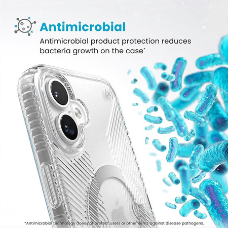 Speck Presidio Perfect-Clear Grip ClickLock & MagSafe - Hülle iPhone 16 Plus (Clear / Chrome Finish / Serene Silver)