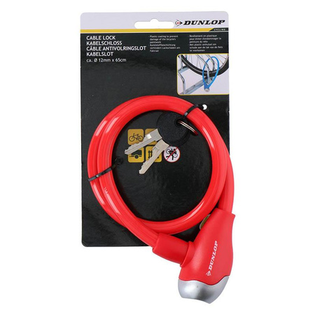 Dunlop - Keyed spiral bike lock 65 cm (Red)