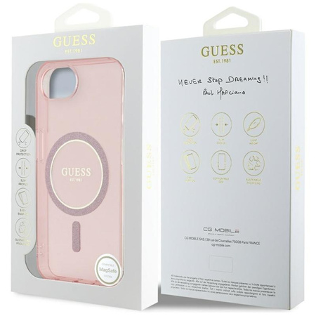 Guess IML Glitter Circle MagSafe - Hülle für iPhone 16e (rosa)
