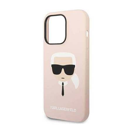 Silikonové pouzdro Karl Lagerfeld Iconic Karl`s Head - iPhone 14 Pro (růžové)