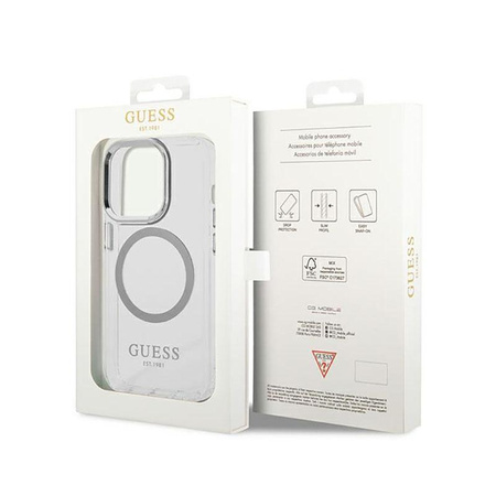 Guess Metal Outline MagSafe - iPhone 14 Pro Case (Transparent / Silver)