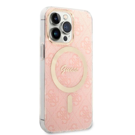 Guess Bundle Pack MagSafe 4G - MagSafe iPhone 13 Pro Max Case + Charger Set (pink/gold)