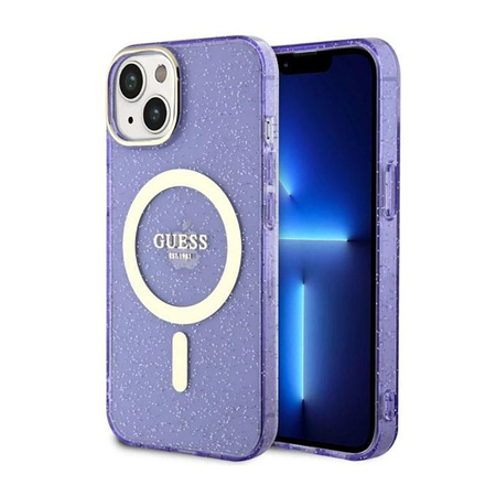 Guess Glitter Gold MagSafe - pouzdro pro iPhone 14 (fialové)