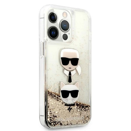 Karl Lagerfeld Liquid Glitter Karl & Choupette Head - pouzdro pro iPhone 13 Pro (zlaté)