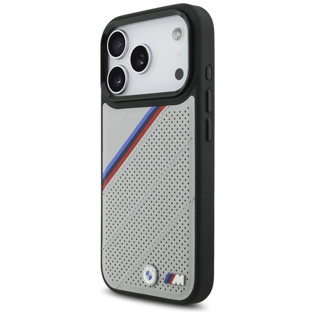 BMW M Tricolor Metal Logo MagSafe - iPhone 17 Pro Hülle (Grau)