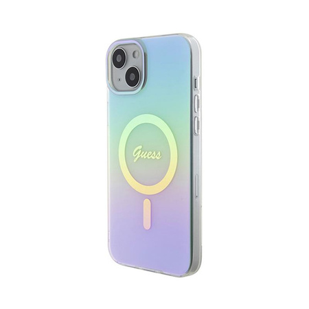 Guess IML Iridescent MagSafe - pouzdro pro iPhone 15 Plus (tyrkysové)