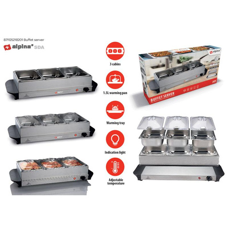Alpina - food heater, bemar 3x1.25 l power 200W stainless steel