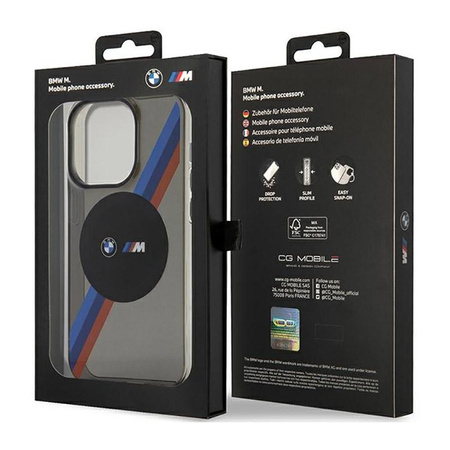 Pouzdro BMW Tricolor Stripes MagSafe - iPhone 14 Pro Max (šedé)