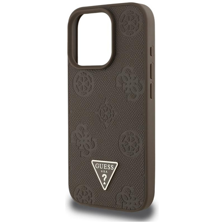 Guess Grainé Hot Stamp Peony Triangle Logo MagSafe - Coque pour iPhone 16 Pro (marron)