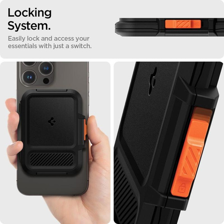 Spigen Lock Fit MagSafe - mágneses pénztárca (fekete)