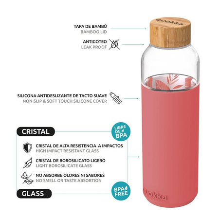 Quokka Flow - Glass water bottle 660 ml (Inner Pink Botanical)