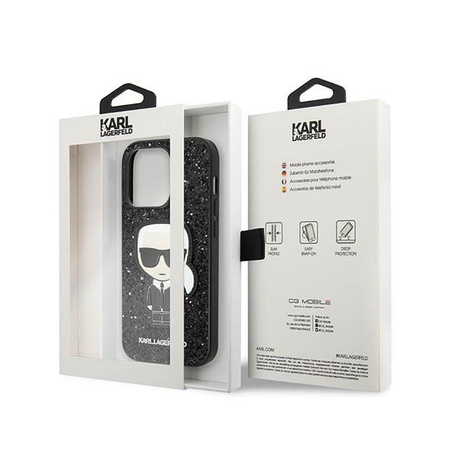 Karl Lagerfeld Glitter Flakes Ikonik - pouzdro pro iPhone 14 Pro Max (černé)