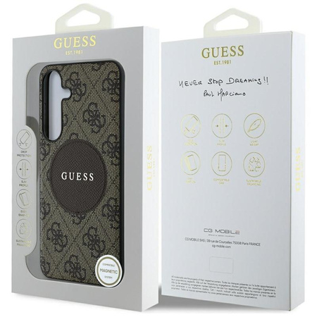 Guess 4G Round Patch Classic Logo MagSafe - pouzdro pro Samsung Galaxy S25+ (hnědé)