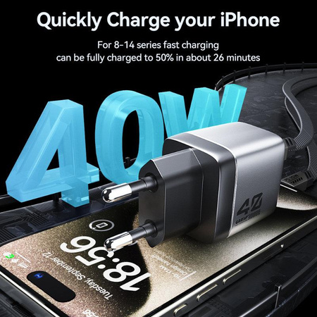 WEKOME WP-U02 Mecha Series - Chargeur de courant 2x USB-C Super Fast Charger GaN 40W (Argent)