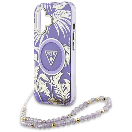 Guess Palm Trees Triangle Pearl Strap MagSafe - Hülle für iPhone 16 (violett)