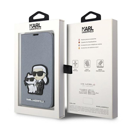 Karl Lagerfeld Booktype NFT Saffiano Karl & Choupette - iPhone 14 Pro Case (Silver)