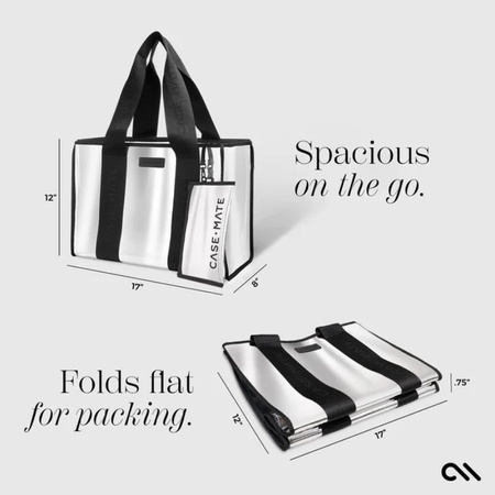 Case-Mate Large Travel Tote Bag - Waterproof shoulder bag with phone case (Silver Chrome)